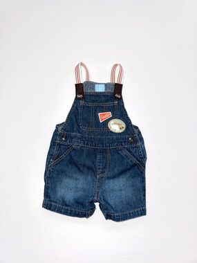 The Children's Place Dark Blue Denim Short Overalls with Striped Straps